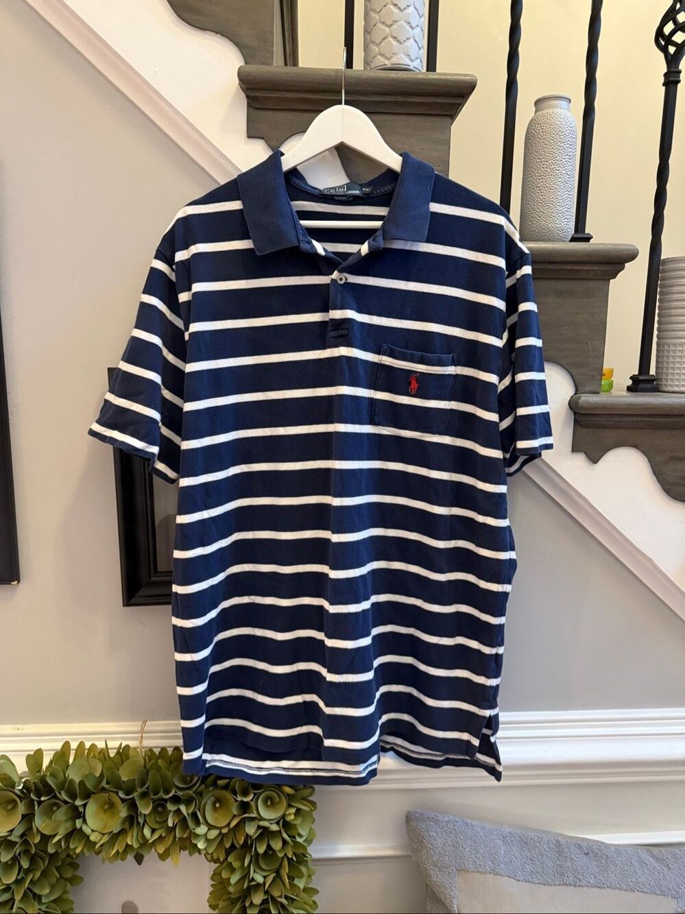 Polo Ralph Lauren Navy & White Striped Polo Shirt sz XXL